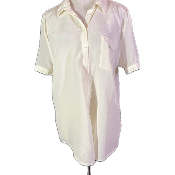 Joe Fresh Size XL Silk Short Sleeve Shirt Sheer Off-White - Picture 1 of 11
